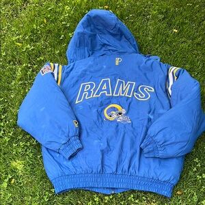 Rams Los Angeles Puffed Jacket Pro Player Blue and Yellow Hooded D.Young Size XL
